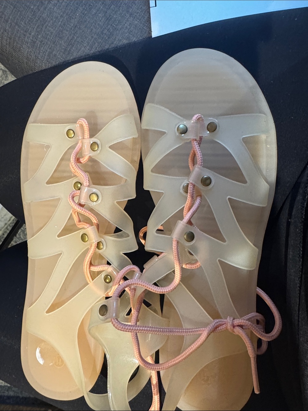 Rouge Helium Nude Jelly Gladiator Sandals with Pink Laces